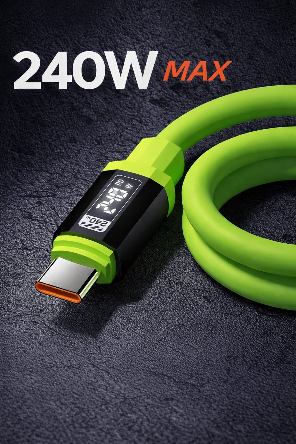 240W USB-C to USB-C Fast Charging Cable – Power Delivery, LED Display, Heavy Duty Braided Design - Image 5