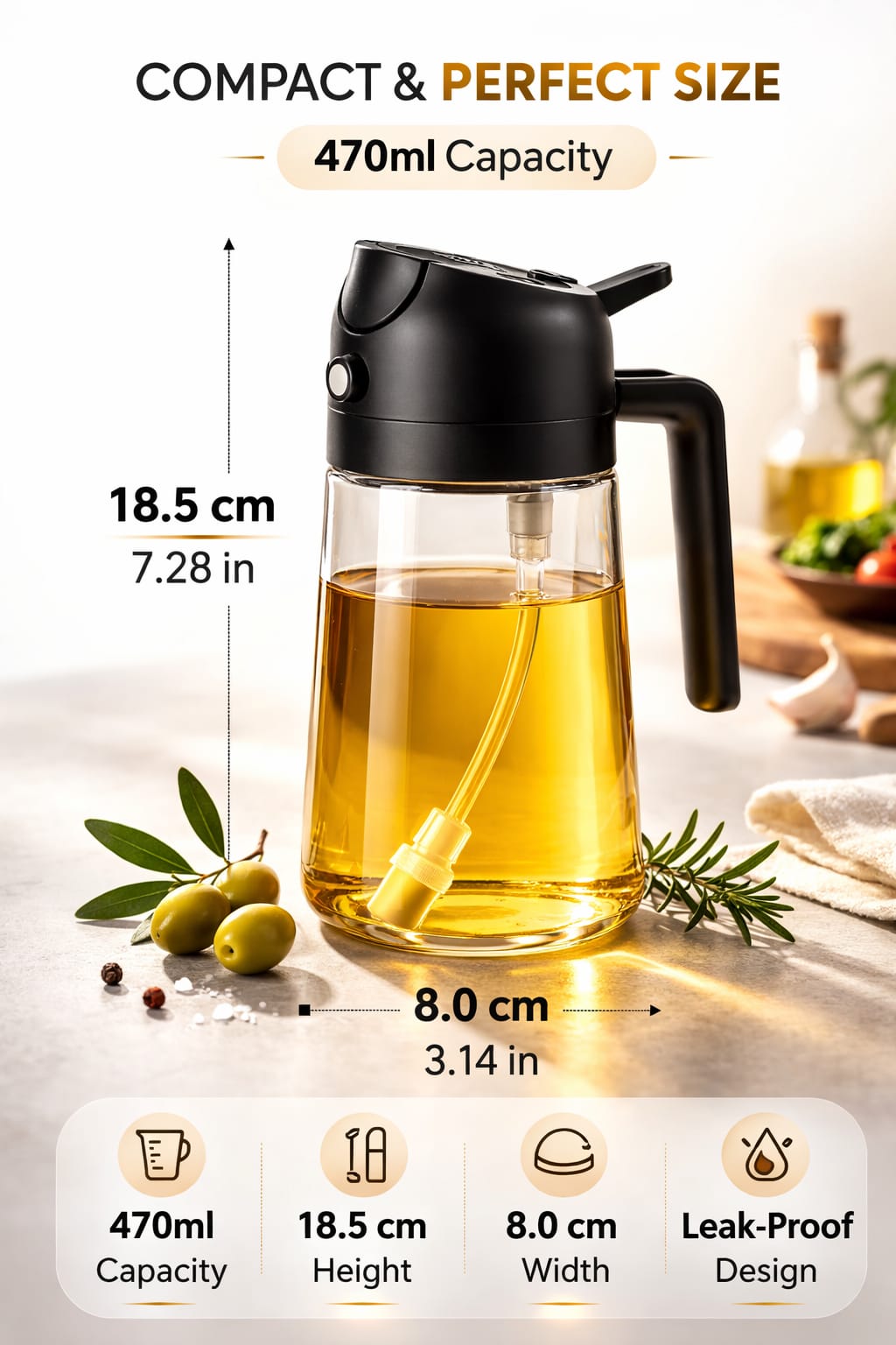 Premium Oil Dispenser Bottle 470ml – Leak-Proof Kitchen Pourer (Durable Plastic) - Image 7