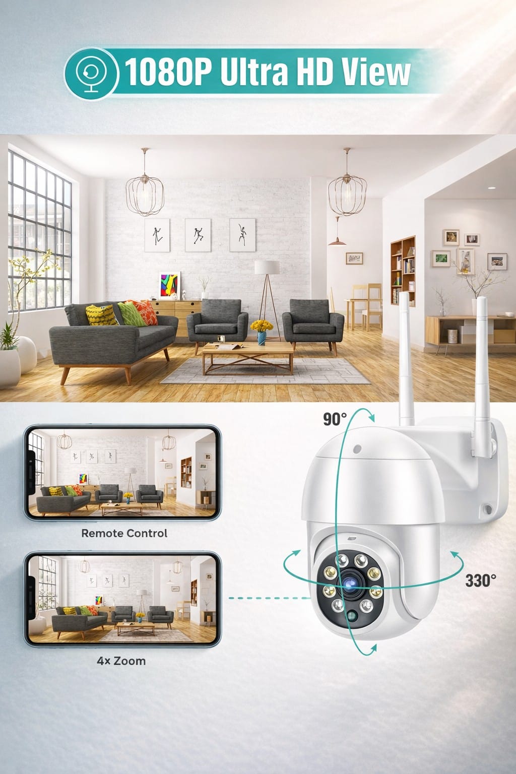 Smart Outdoor PTZ Security Camera – 1080P Full HD, 355° Panoramic View, 4X Zoom, Night Vision, App Control - Image 2
